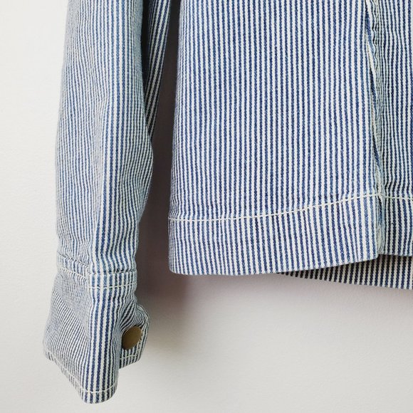 Ann Taylor Loft Denim Pin Stripe Conductor's Jacket Sz Small - Picture 10 of 12